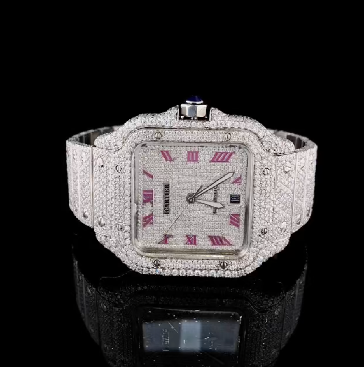 Vincenzo Onyx™️ VVS Moissanite Diamonds Pink Roman Numeral Luxury Watch