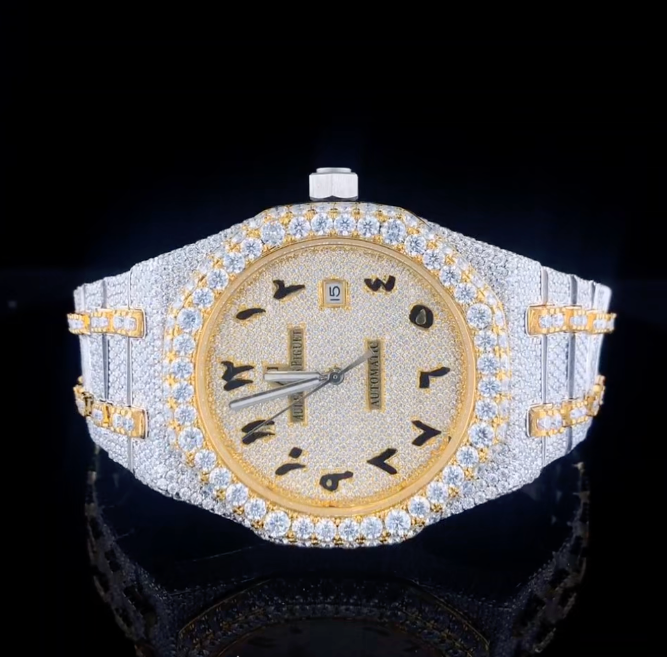 Vincenzo Onyx™️ VVS Moissanite Diamond Oro Arabic Accent Luxury Watch