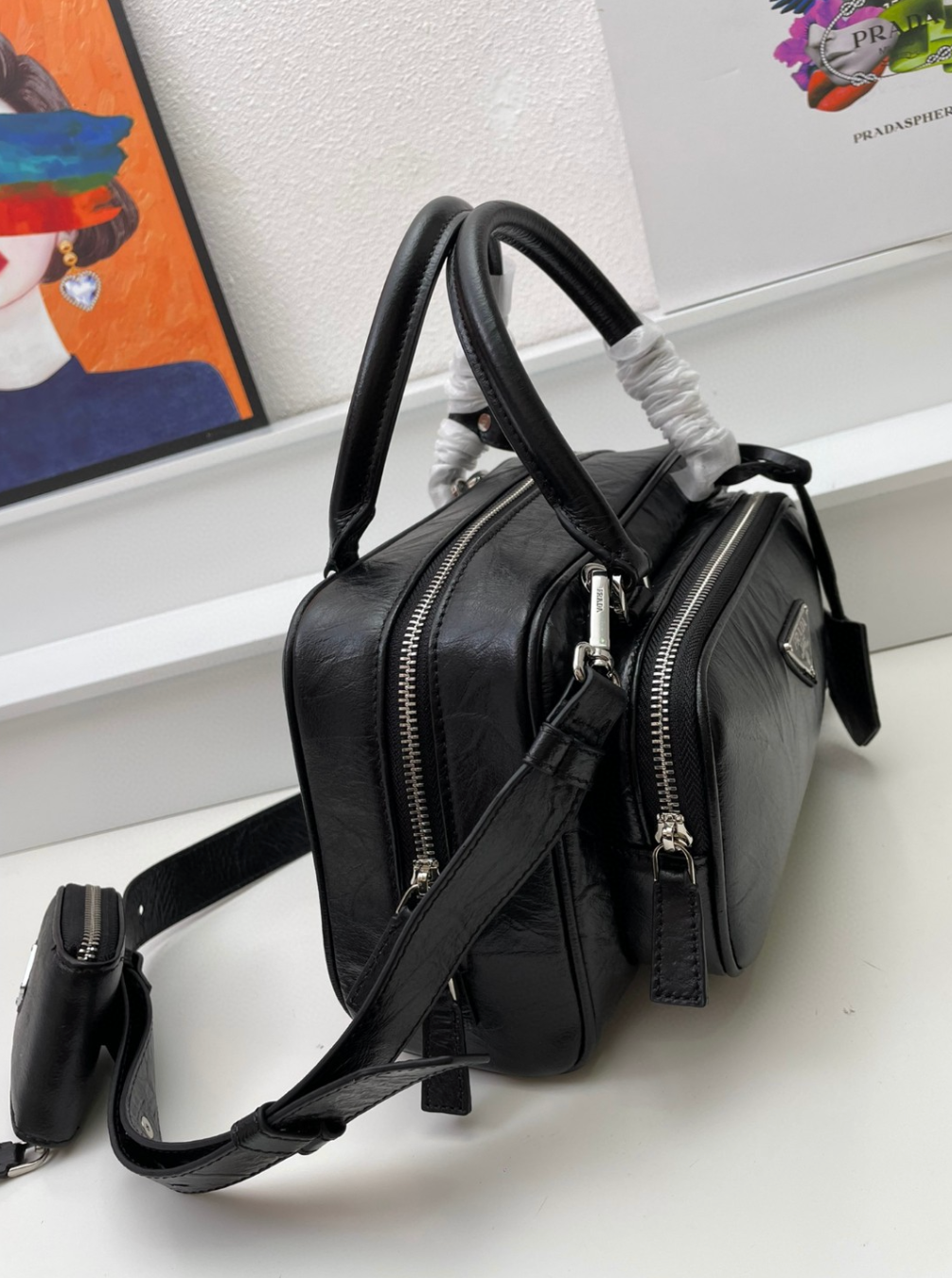 Luxury Black Silk Leather Design Fashion Handbag