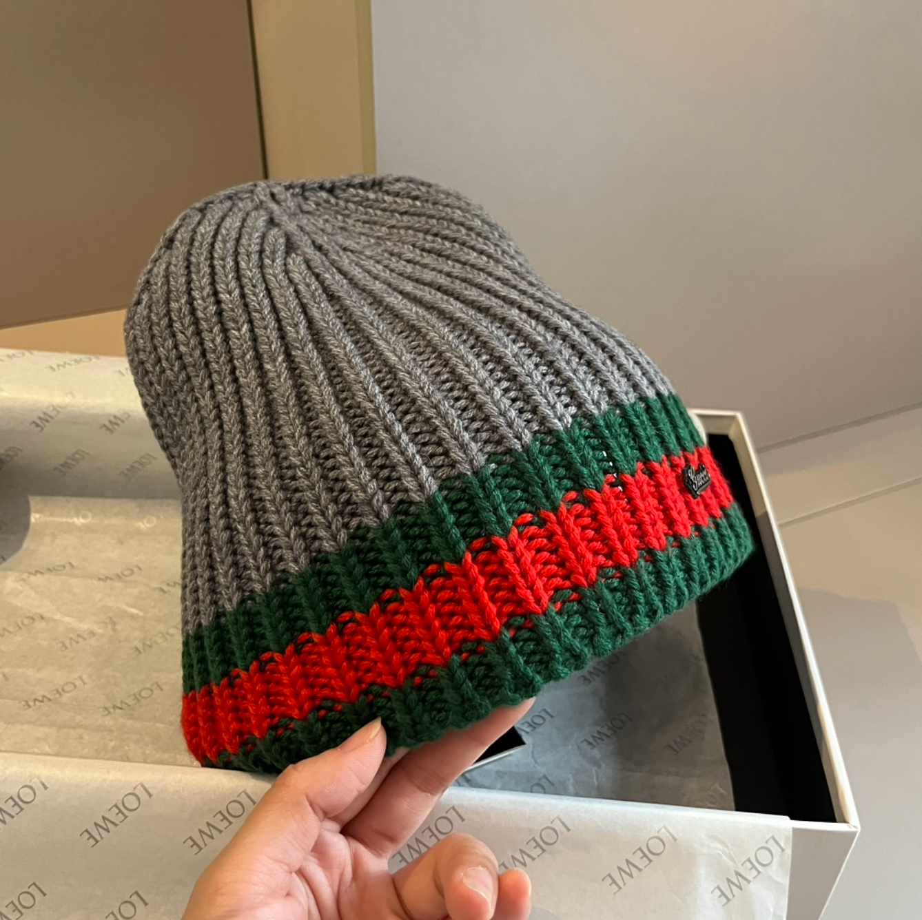 Luxury Grey Stripe Fashion Beanie