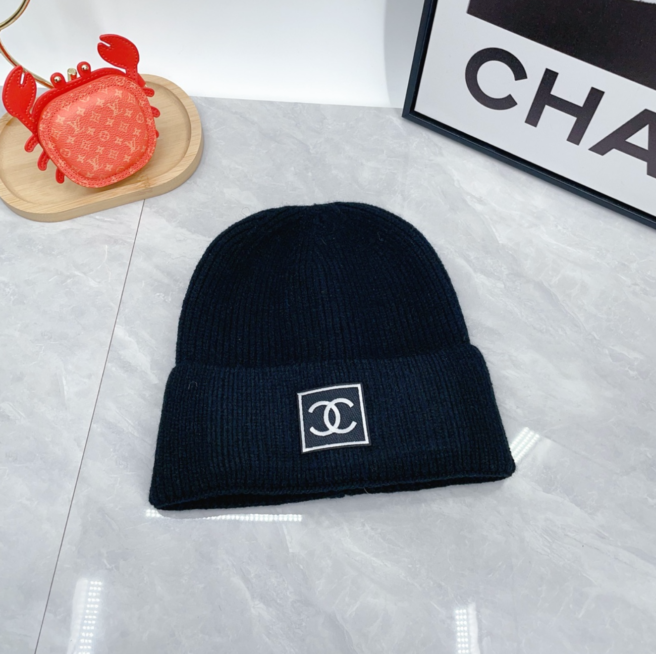 Luxury Navy Blue CC Fashion Beanie