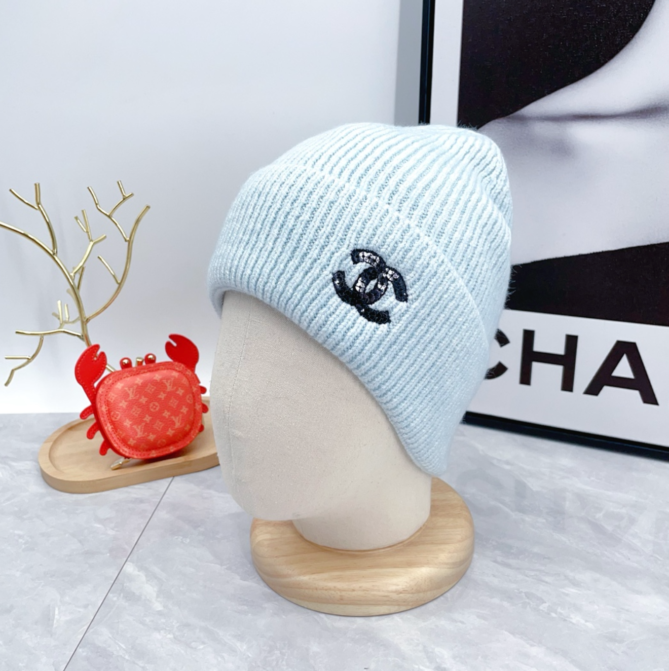 Classic Light Aqua CC Design Fashion Beanie