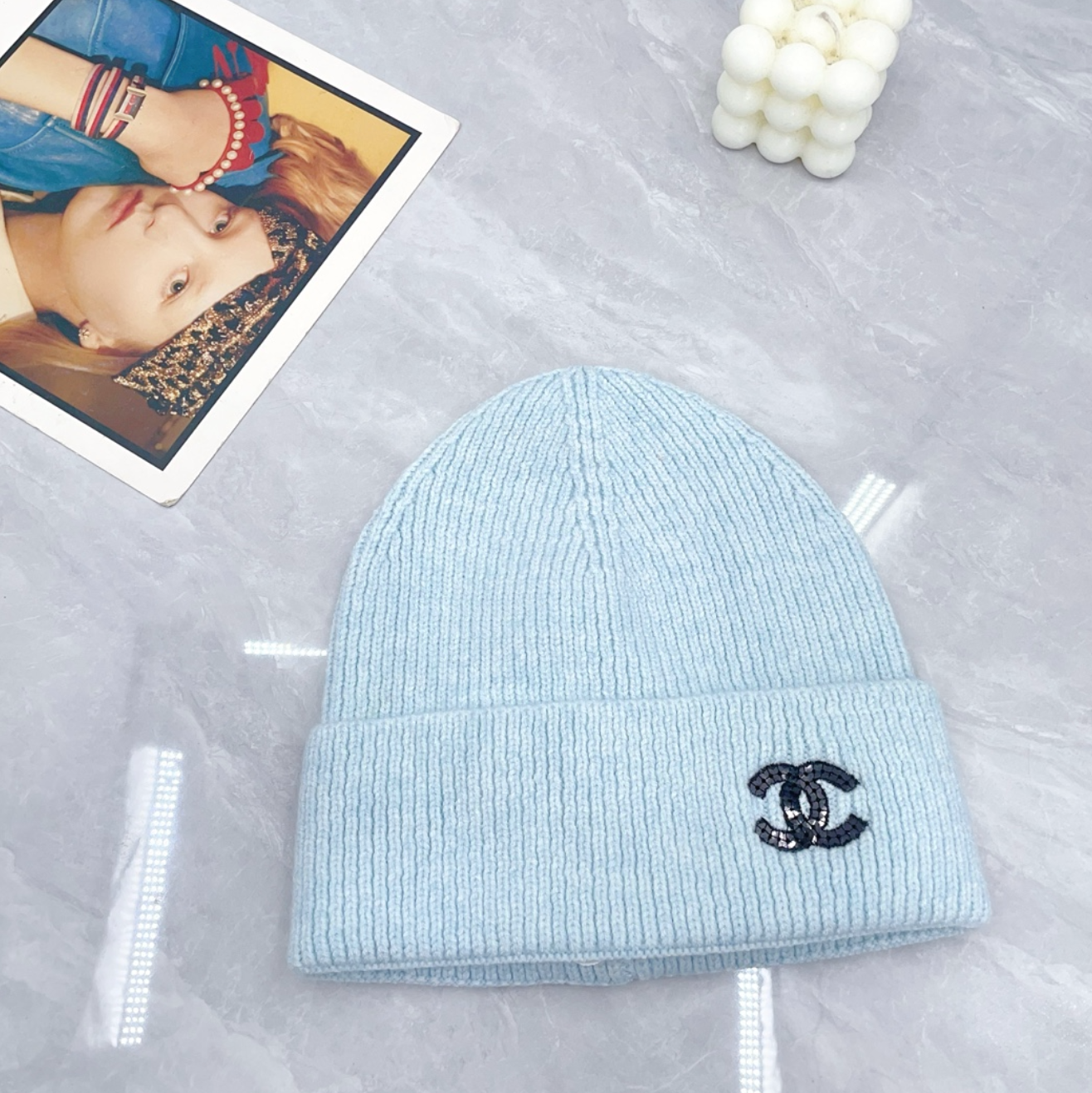 Classic Light Aqua CC Design Fashion Beanie