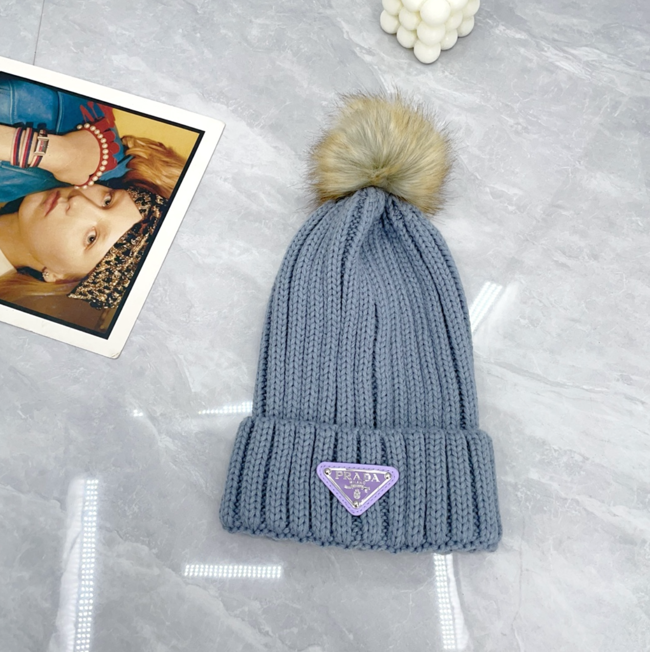 Luxury Aqua Grey Winter Fashion Beanie