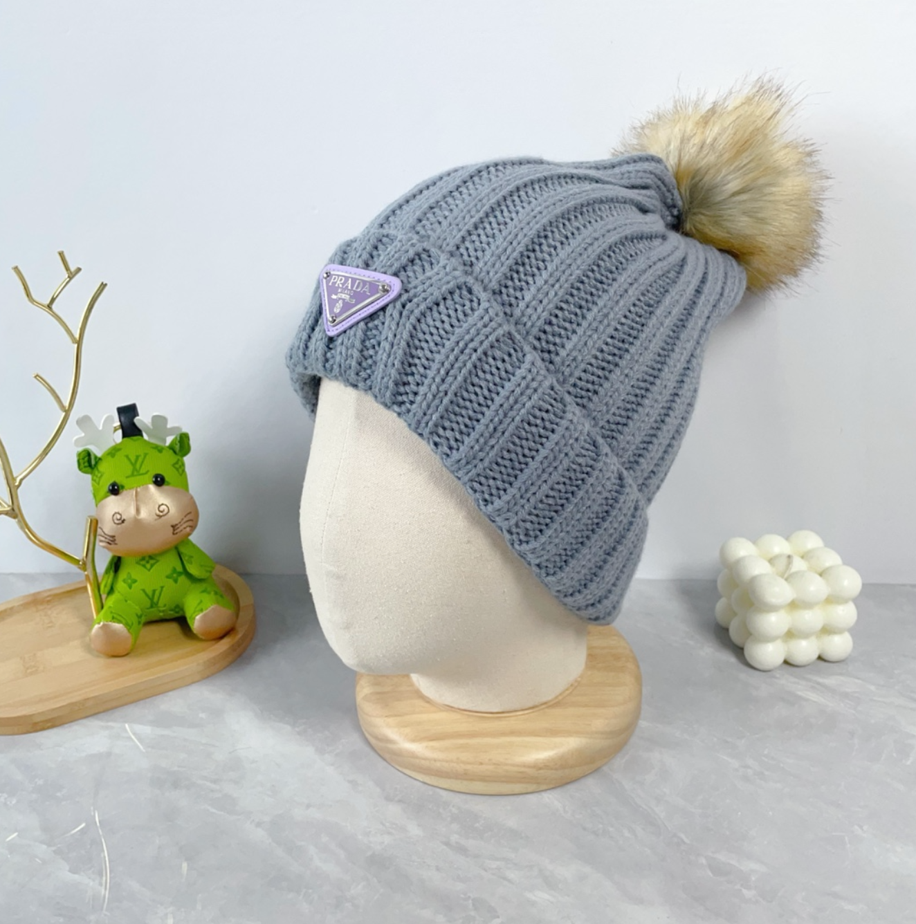 Luxury Aqua Grey Winter Fashion Beanie