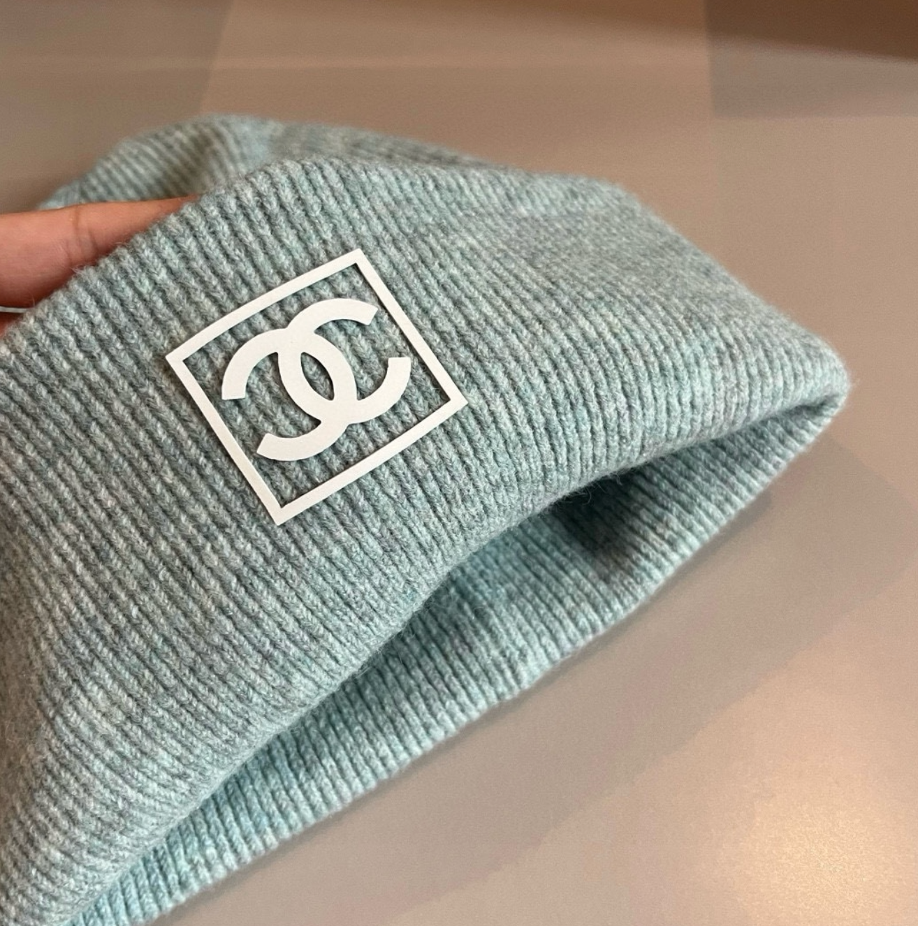 Luxury Baby Blue CC Print Fashion Beanie