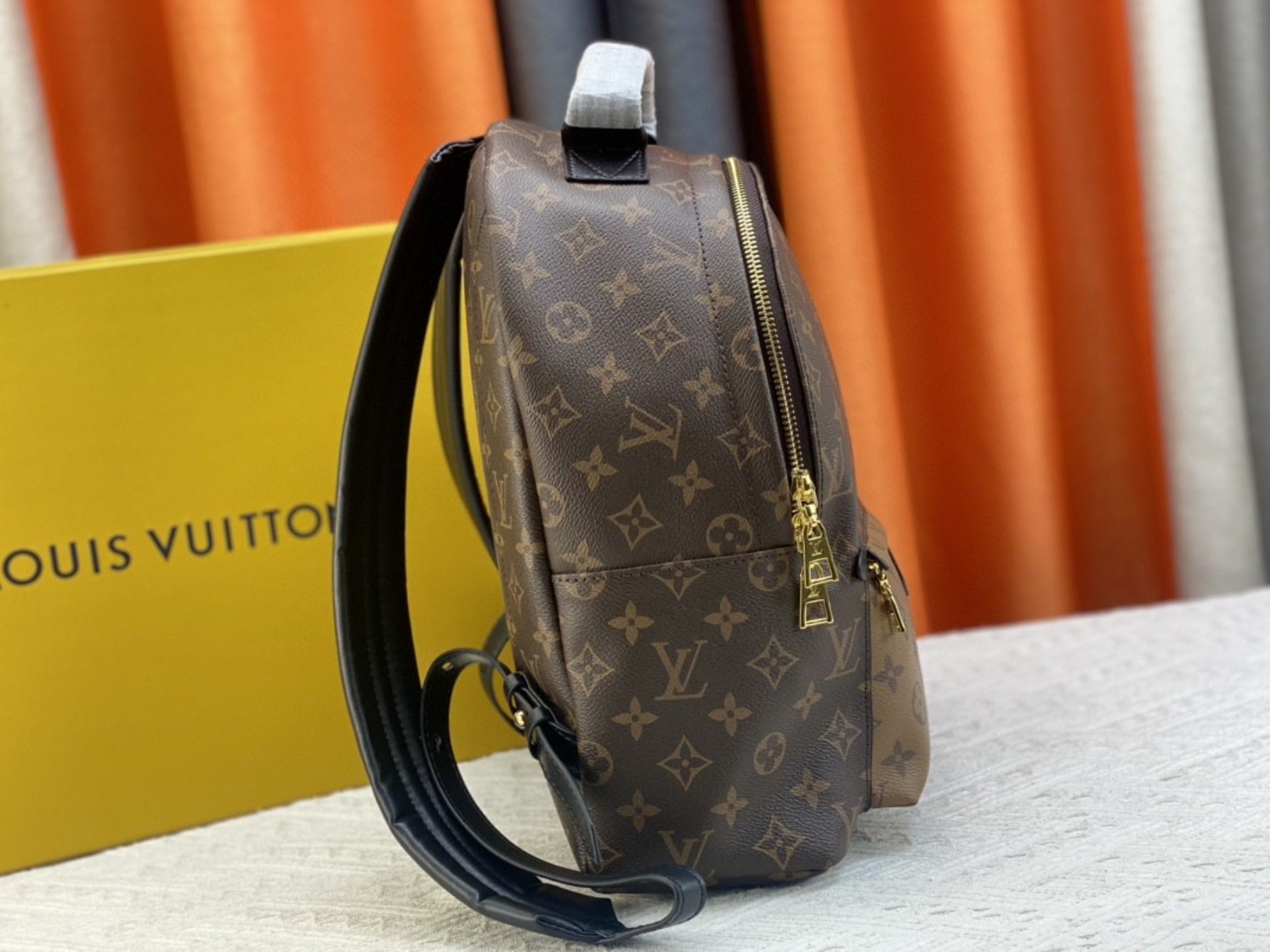 Luxury Leather Brown Charm Print Fashion Backpack