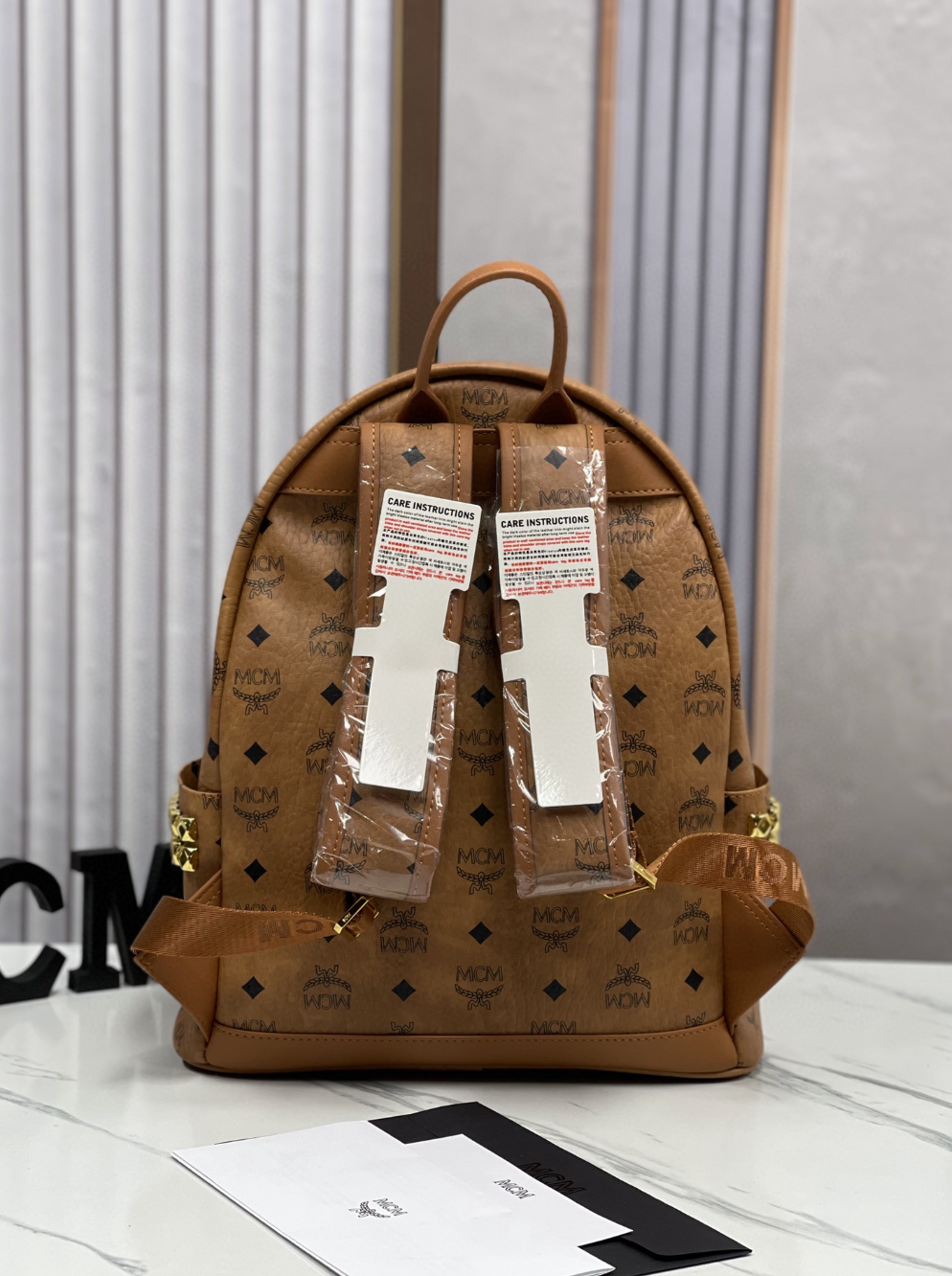 Unique Tan Leather Charm Print Fashion Backpack