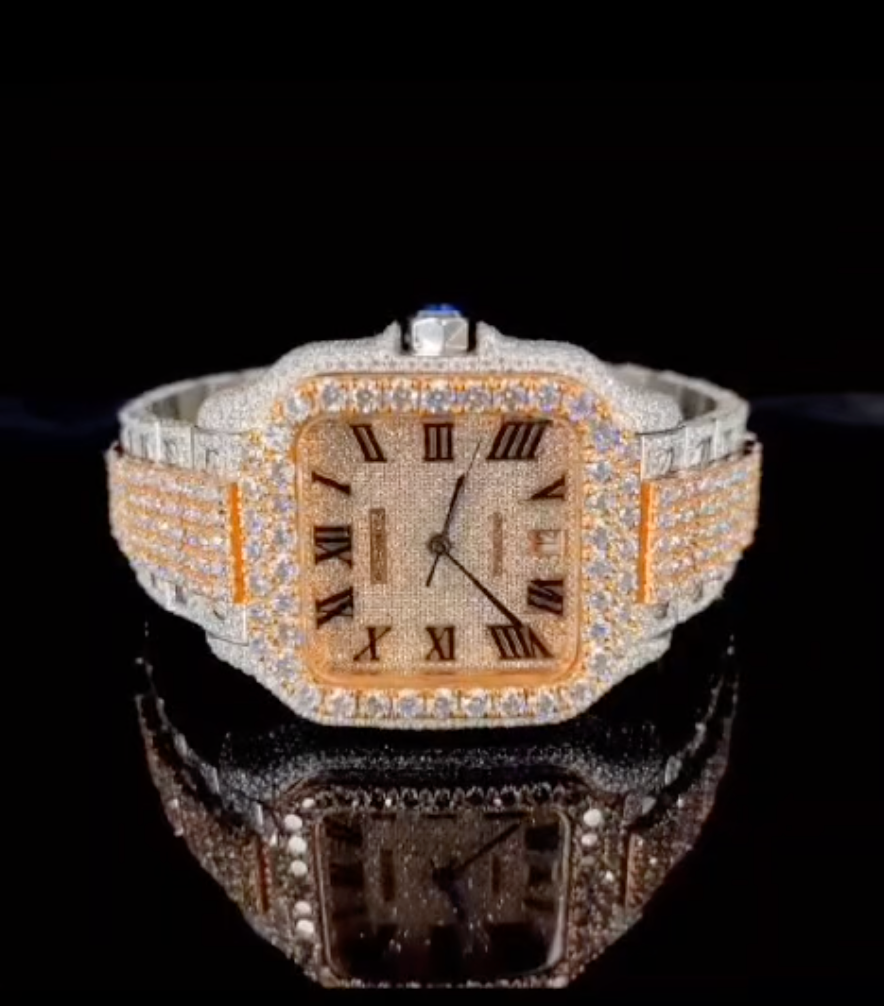 Vincenzo Onyx™️ VVS Moissanite Diamond Roman Accent Luxury Watch