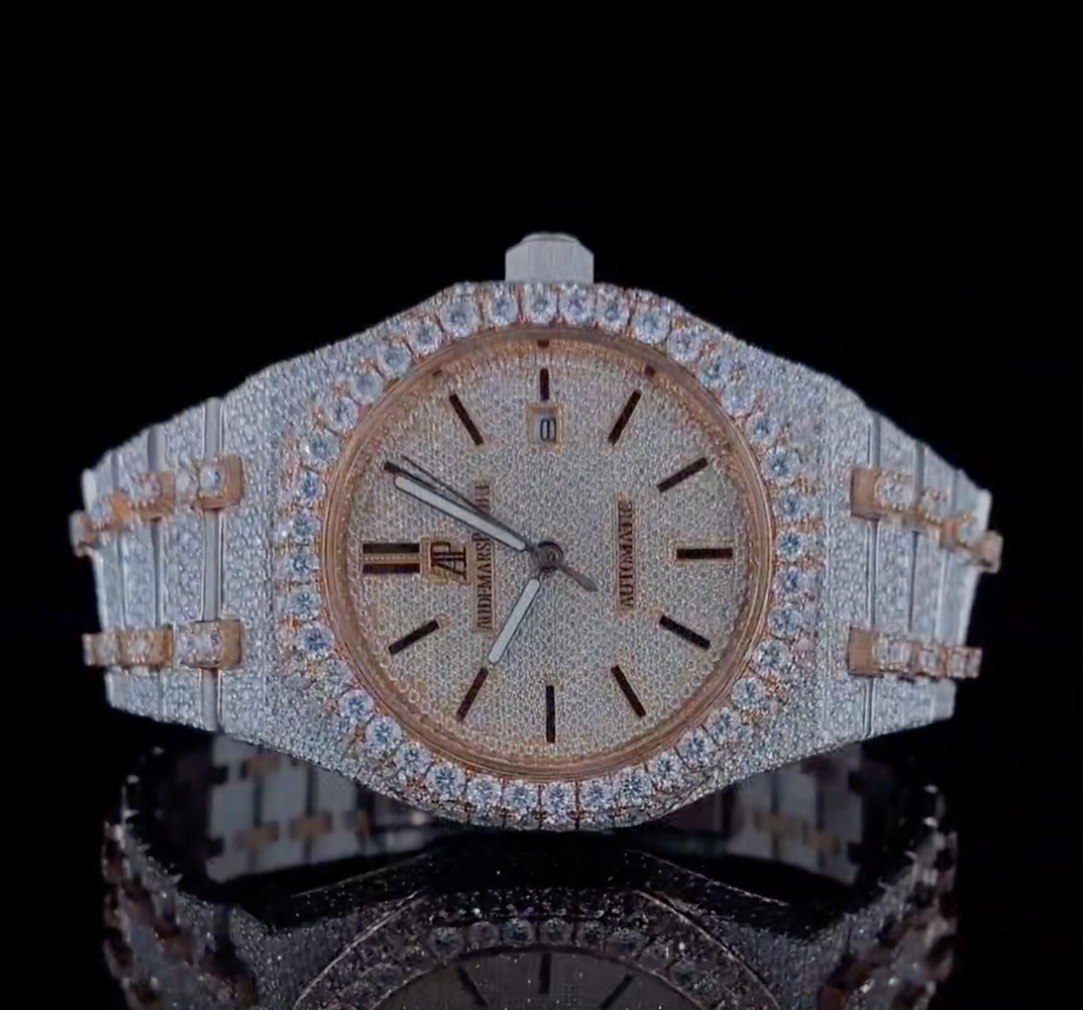 Vincenzo Onyx™️ VVS Moissanite Diamonds Rose Gold Touch Up Luxury Watch