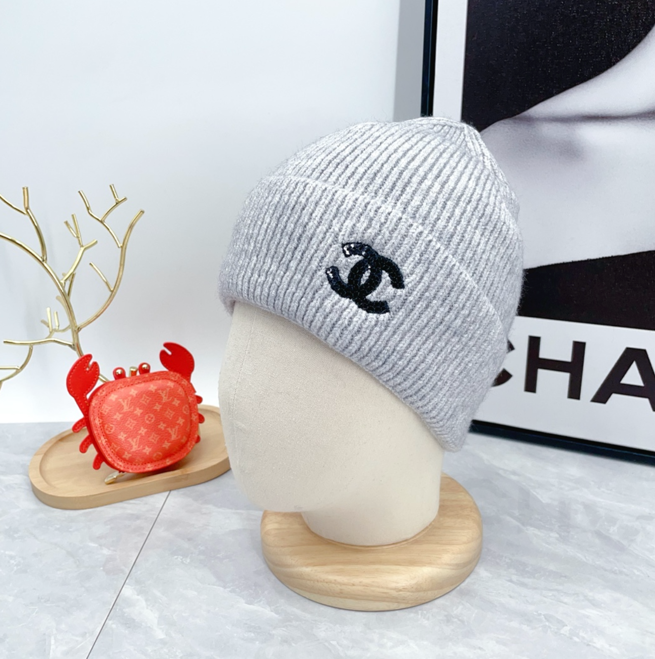 Classic Wool Grey CC Design Fashion Beanie