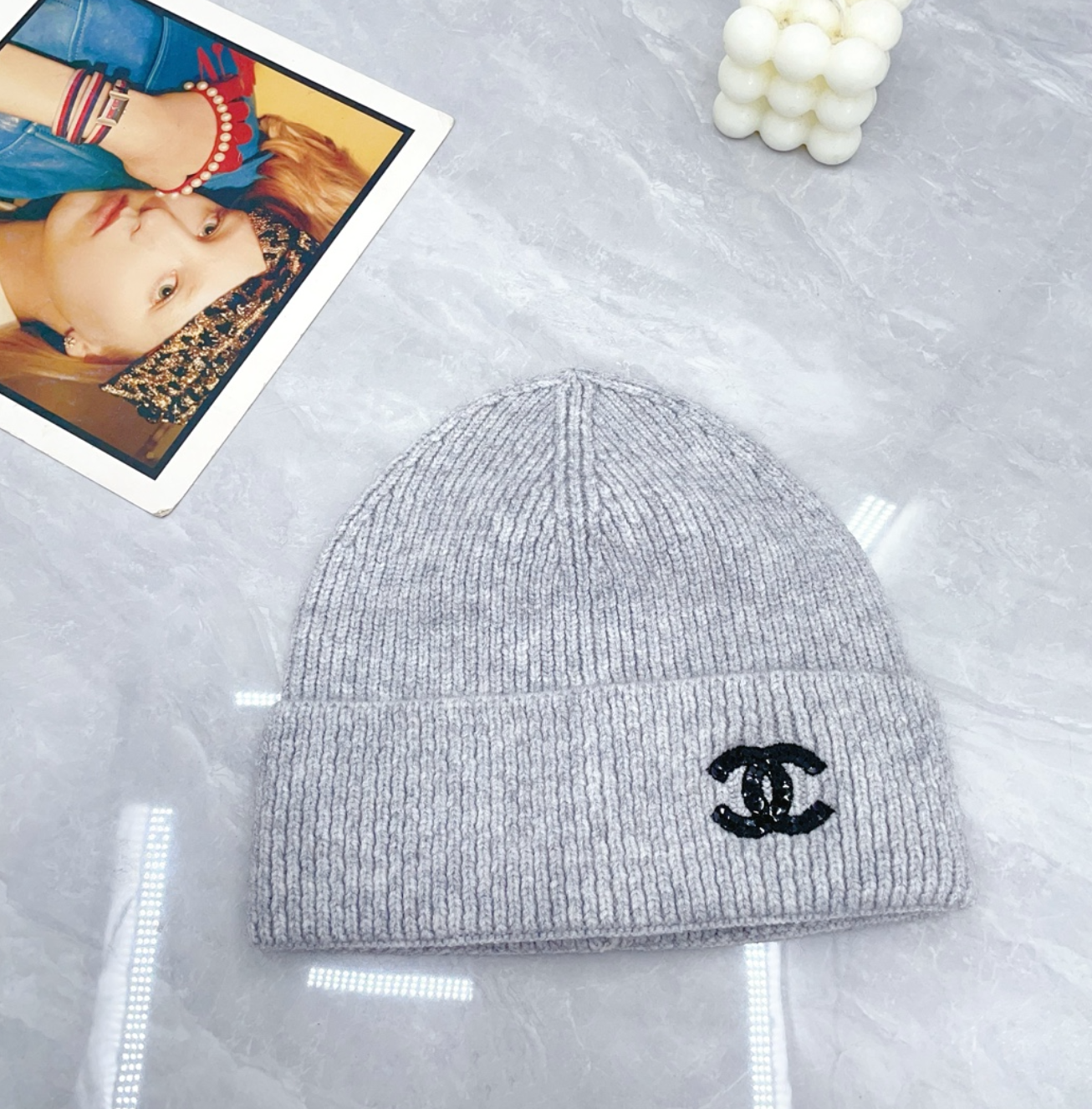 Classic Wool Grey CC Design Fashion Beanie