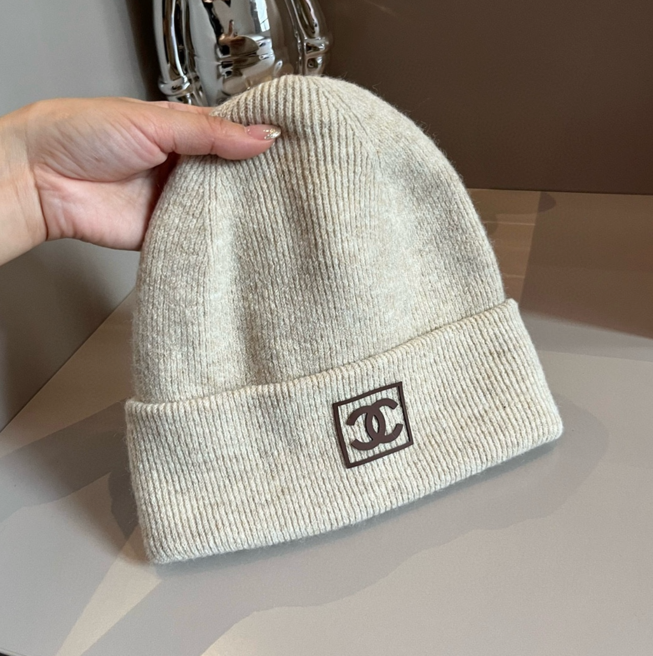 Luxury Dim Grey CC Print Fashion Beanie