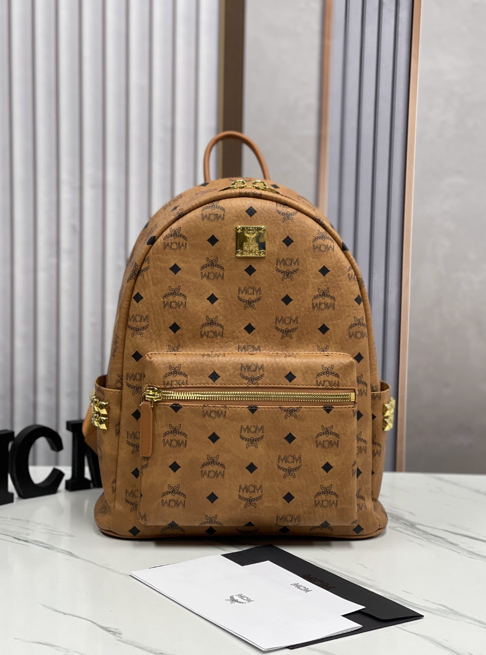 Unique Tan Leather Charm Print Fashion Backpack