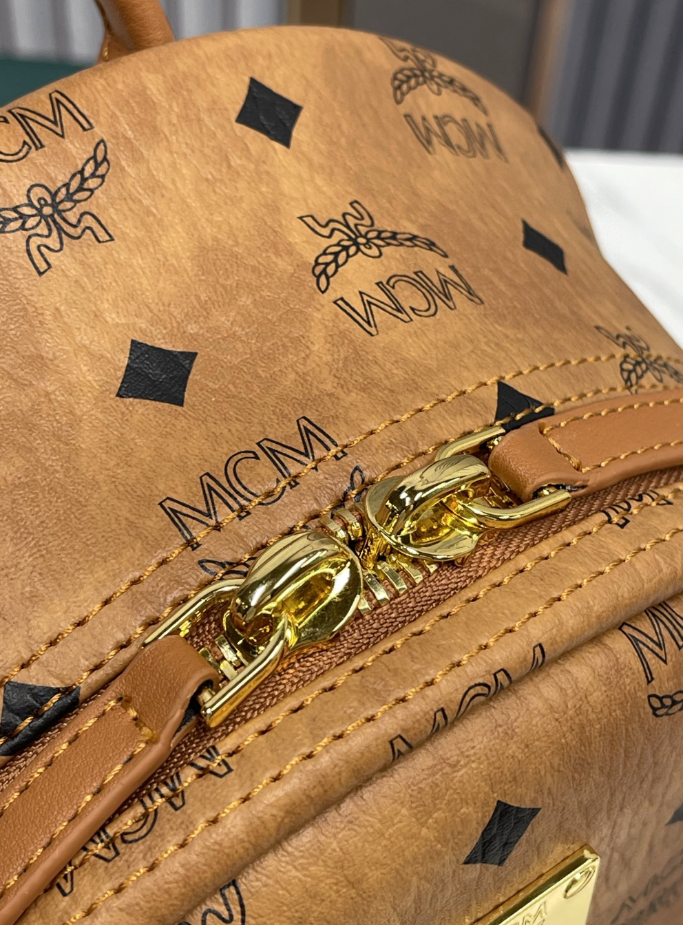 Unique Tan Leather Charm Print Fashion Backpack