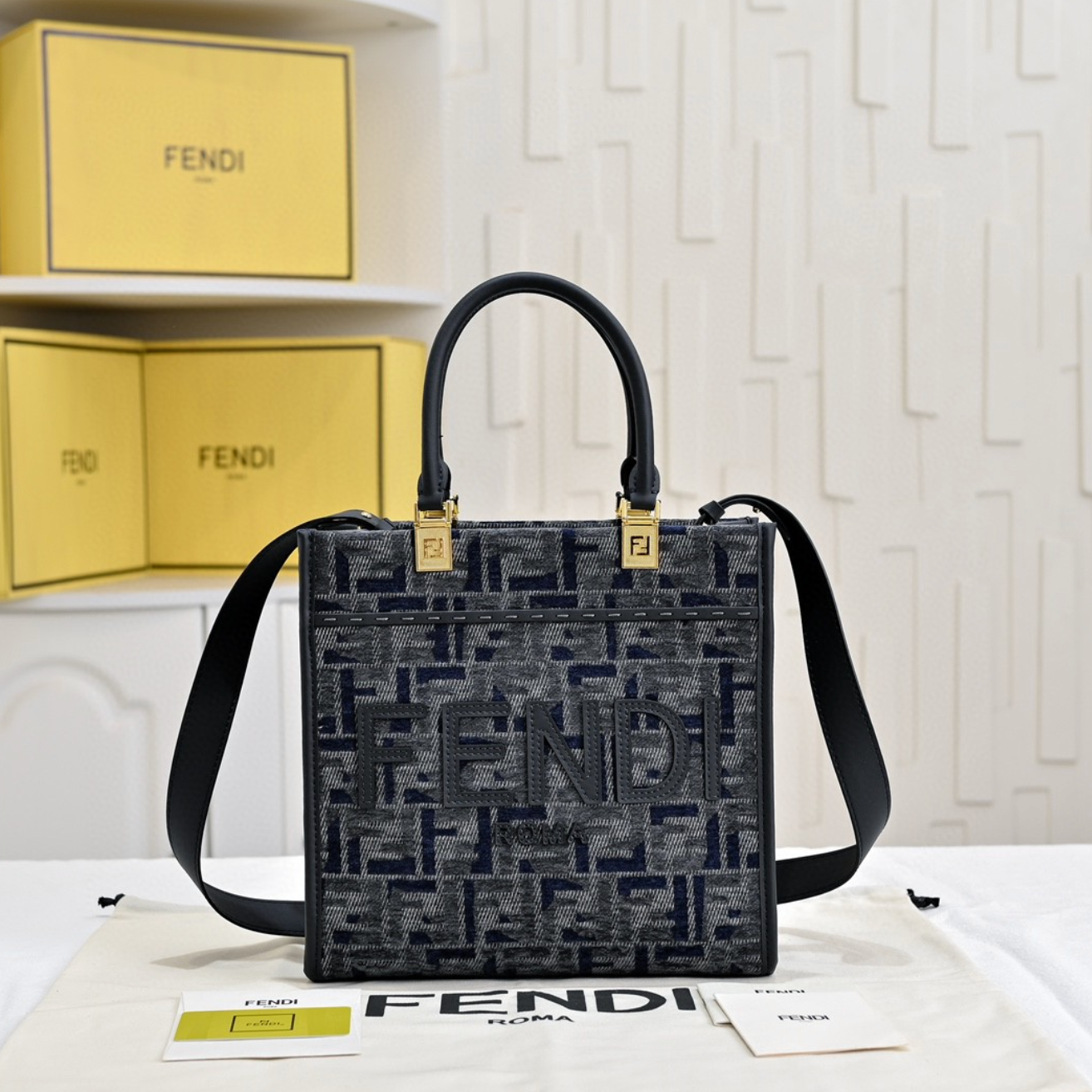 Luxury Charcoal Grey F Charm Print Fashion Handbag