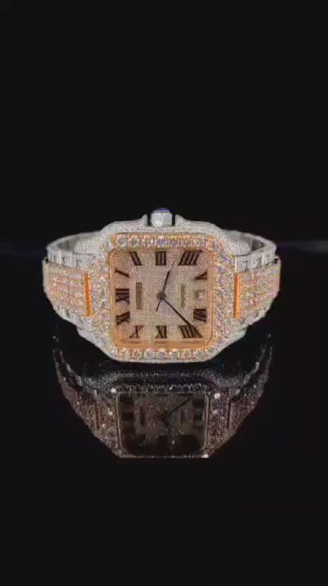 Vincenzo Onyx™️ VVS Moissanite Diamond Roman Accent Luxury Watch