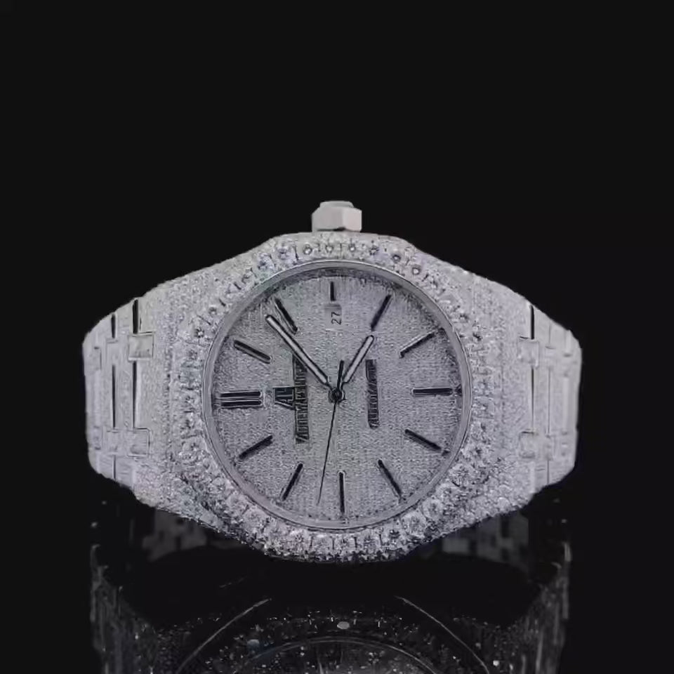 Vincenzo Onyx™️ VVS Moissanite Diamond Silver Luxury Watch