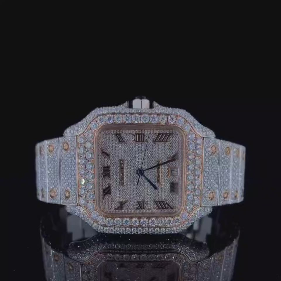 Vincenzo Onyx™️ VVS Moissanite Diamonds Rose Gold Numerals Luxury Watch